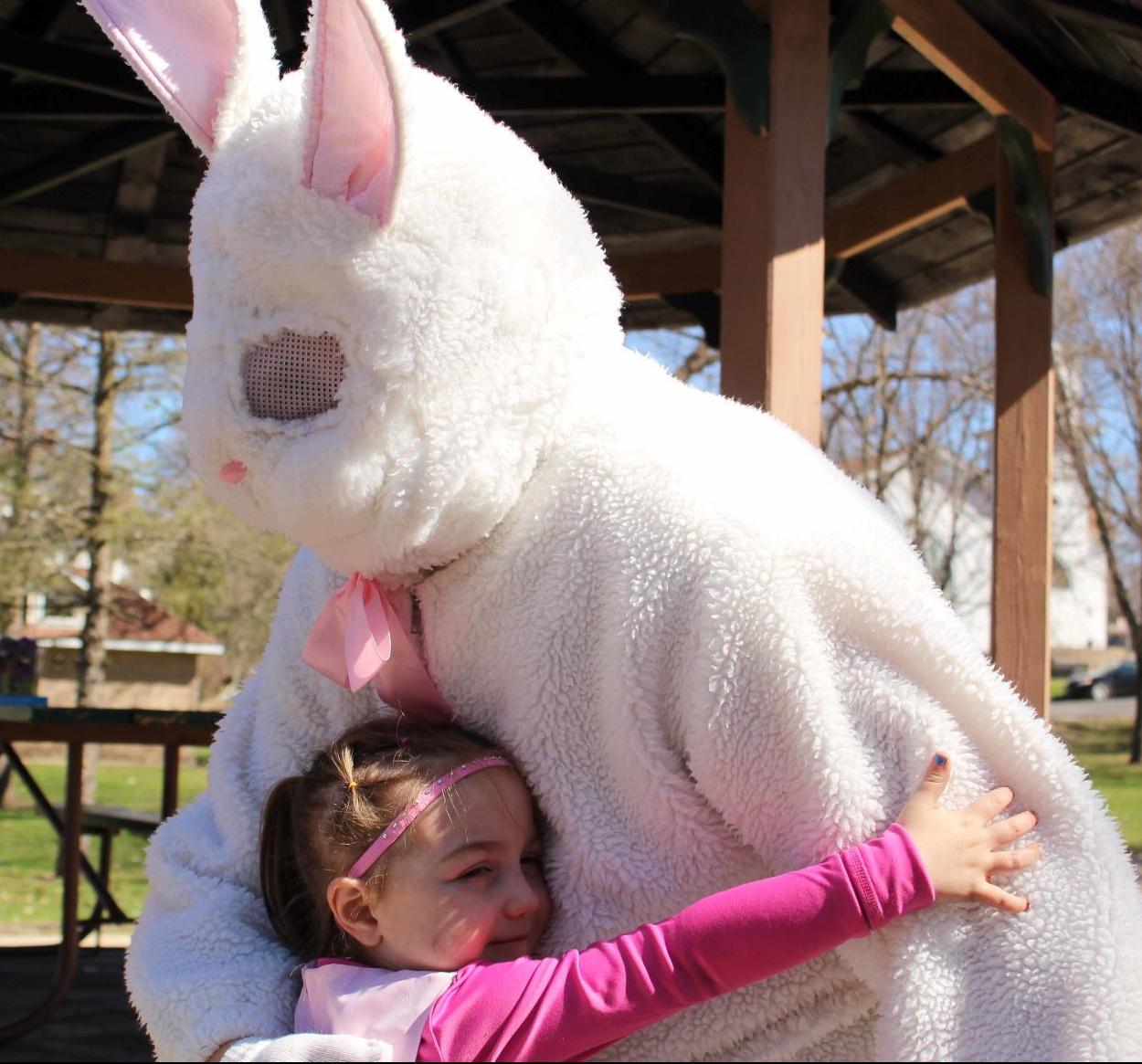 Harmonie recieves hug from Easter Bunny
